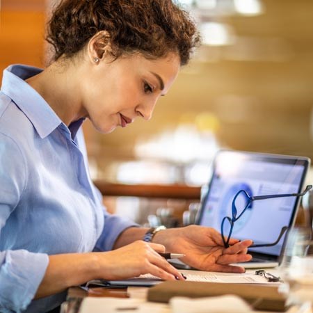 Stock image of a small business owner applying for a loan