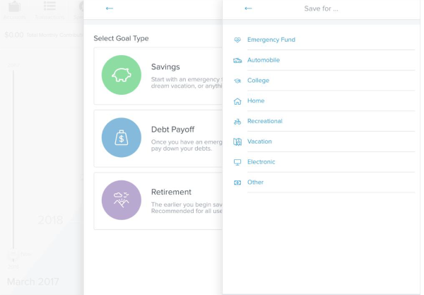 Goals feature within Money Management
