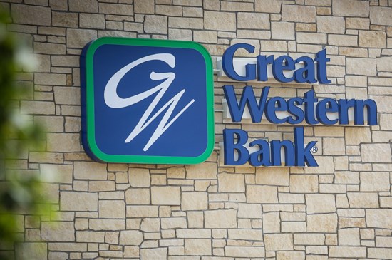 Great Western Bank logo on side of a branch