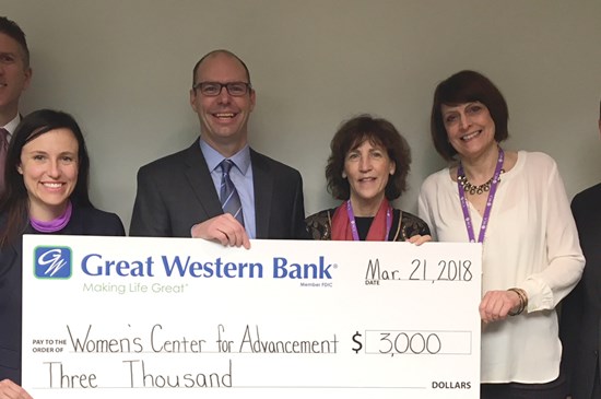 Women's Center for Advancement receiving a grant from Great Western Bank