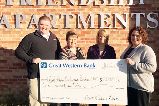 High Hopes Employment Services INC accepts a grant from Great Western Bank
