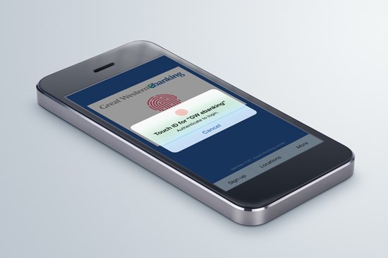Great Western ebanking displayed on a phone with touch ID